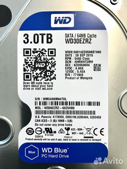 Жесткий диск WD Blue 3TB 5.4K RPM Cache 64MB SATA3