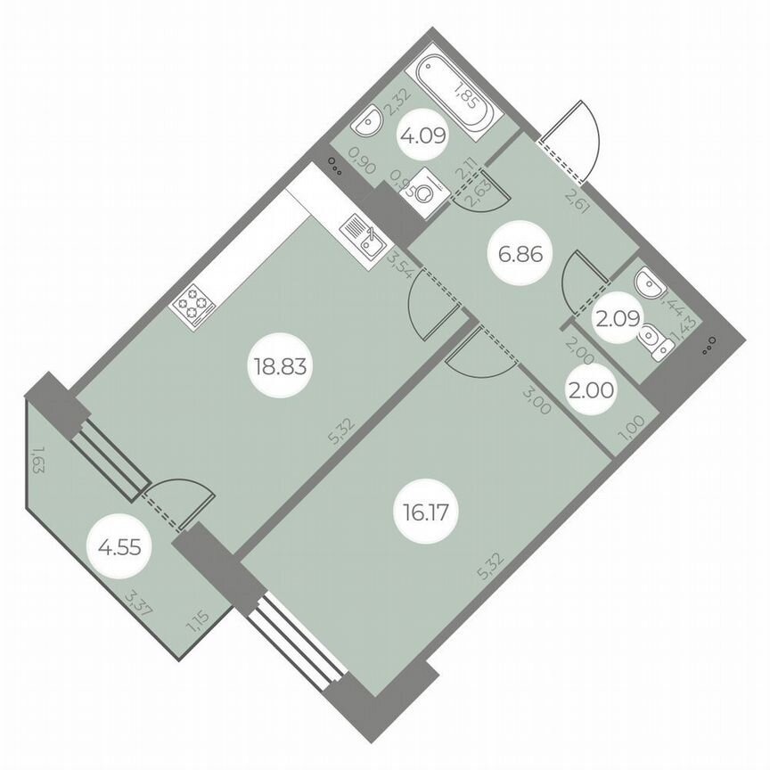 1-к. квартира, 51 м², 19/20 эт.
