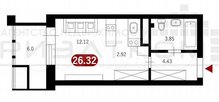 Квартира-студия, 26,3 м², 20/26 эт.