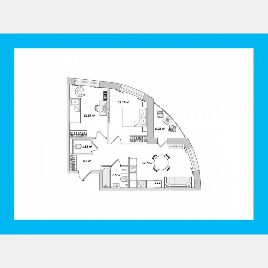 2-к. квартира, 57,9 м², 22/23 эт.