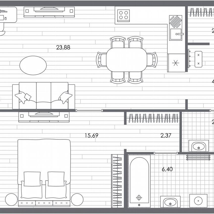 1-к. квартира, 57,8 м², 2/7 эт.