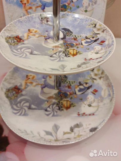 Вазочка богемское стекло, менажница двухярусная