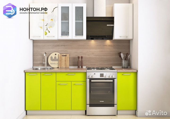 Кухня Яна 1.6 м белый / белая орхидея / лайм