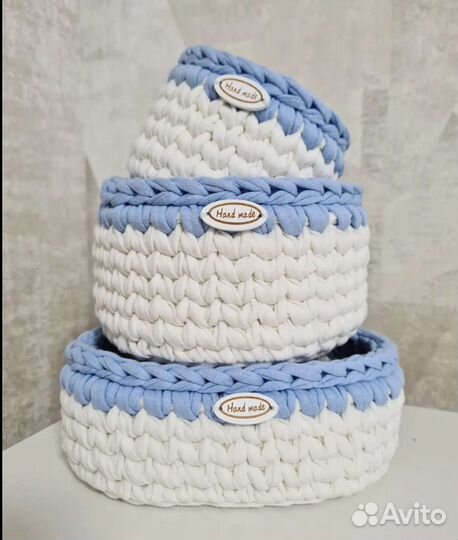 Вязаные корзинки из трикотажной пряжи на заказ