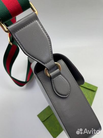 Сумка gucci Horsebit натуральная кожа серая