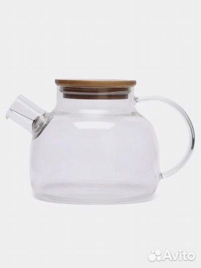 Заварочный чайник с бамбуковой крышкой стеклянный