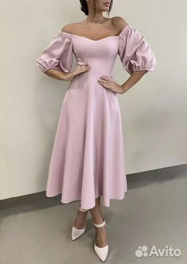 Платье миди вечернее праздничное пудрово-розовое