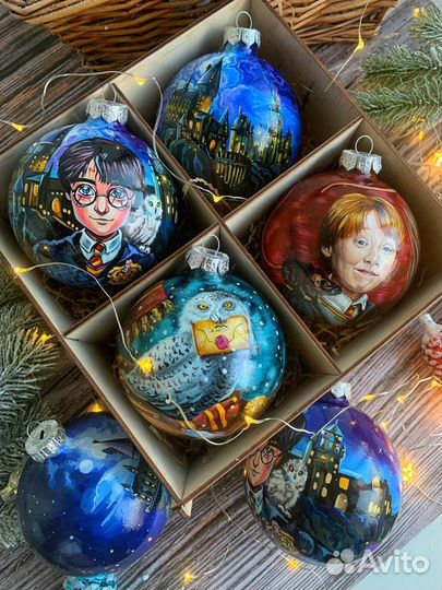 Новогодний шар гарри поттер бокс шар ручой росписи