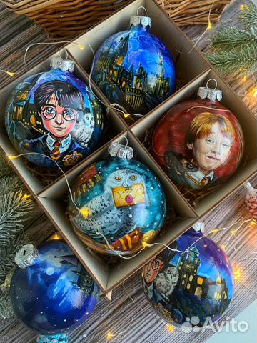Новогодний шар гарри поттер бокс шар ручой росписи