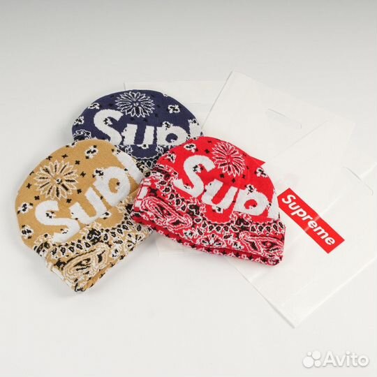 Шапка Supreme Bandana big logo бини