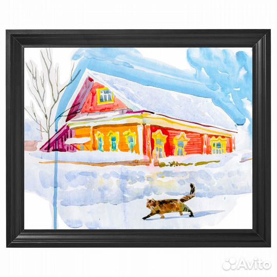 Зимний пейзаж акварелью