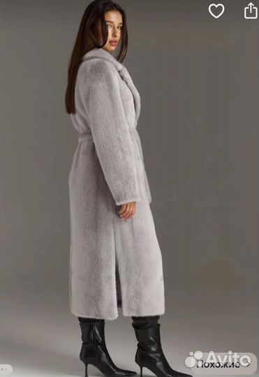 Шуба из эко меха длинная серая