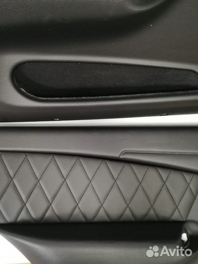 Дверные карты 2114 в коже черная строчка