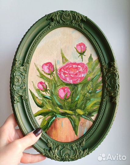 Картина Розы маслом в раме 30 см