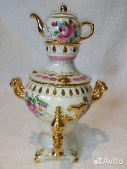 Розовая гжель самовар декоративный
