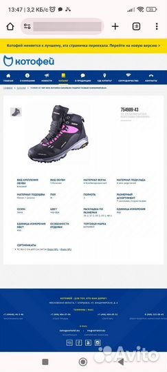 Зимние ботинки котофей