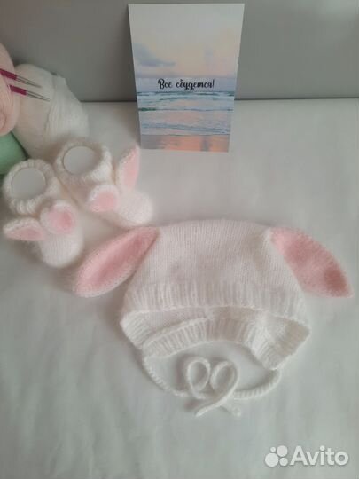 Шапочка зайка +пинетки