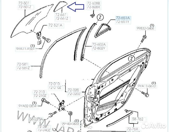 Стекло боковое заднее правое Mazda 6 GG 2002