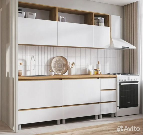 Кухня Ирма 2.0 м белый / дуб крафт золото