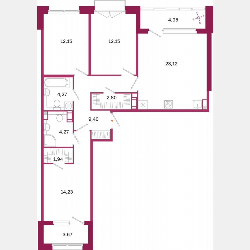 3-к. квартира, 88,6 м², 9/10 эт.