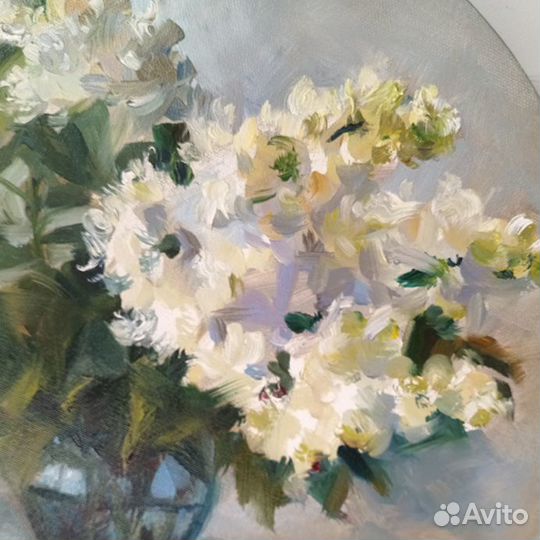 Картина маслом 'Букет белой сирени'