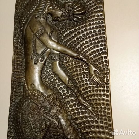 Панно чеканка Воин с соколом Жрец СССР