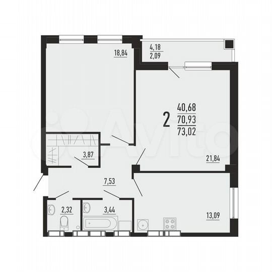 2-к. квартира, 73 м², 10/16 эт.