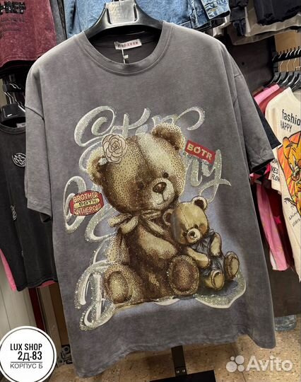 Футболка варенка мишка стразы Оверсайз до 48