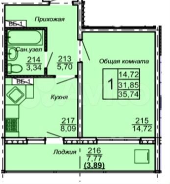 1-к. квартира, 39,6 м², 3/9 эт.