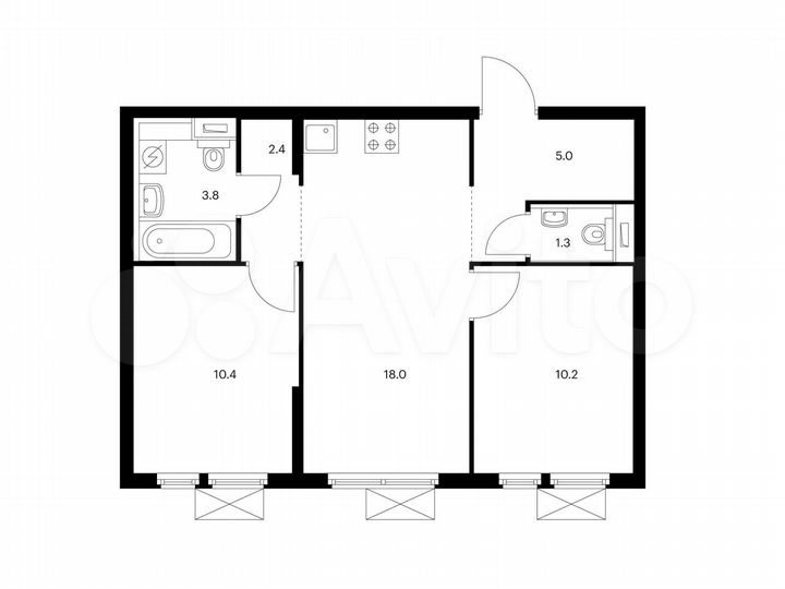 2-к. квартира, 51,1 м², 2/15 эт.