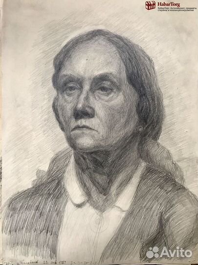 Рисунок, портрет пожилой женщины. Бумага, карандаш