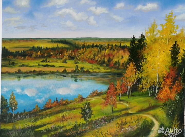 Осенний пейзаж. Холст на картоне/масло/лак 50х70