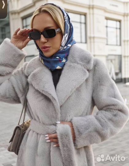 Шуба из эко меха длинная серая