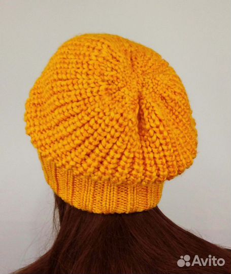 Вязаная шапка бини, шапка с отворотом