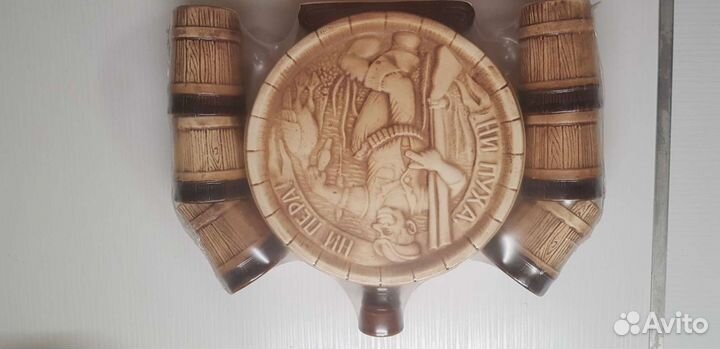 Набор глиняный графин/фляжка, стаканы