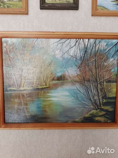 Картина маслом. Пейзаж. Весна. Разлив