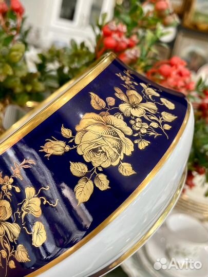 Ваза, конфетница Waldershof Золотые розы Cobalt