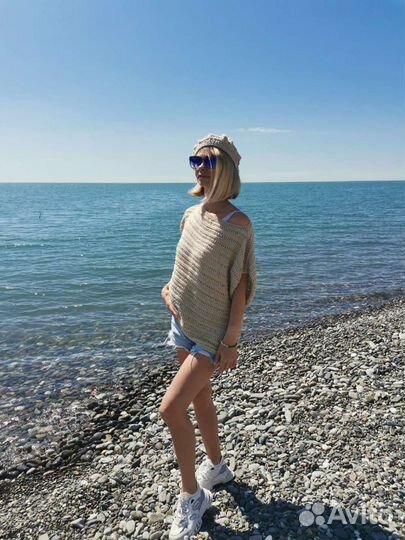 Берет женский вязаный из хлопка новый