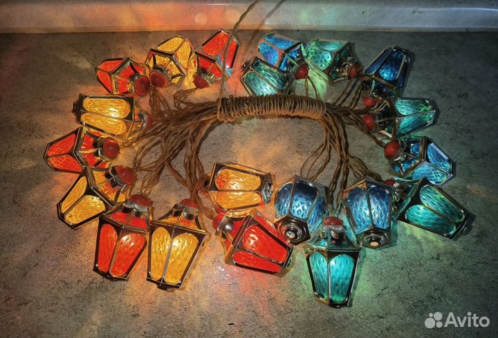 Елочная гирлянда Фонарики Радуга 1 СССР в коробке