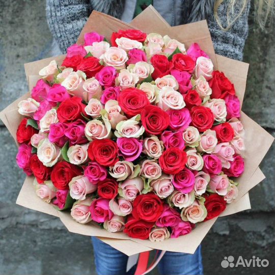 Букет 71 роза микс Цветы Кемерово