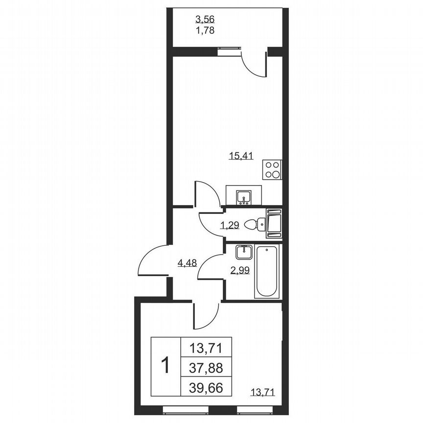 1-к. квартира, 39,7 м², 13/19 эт.