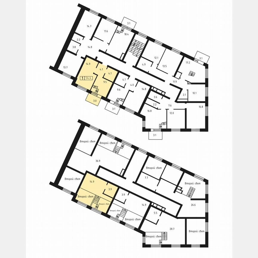 1-к. квартира, 51,4 м², 3/3 эт.