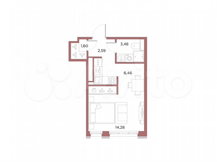 Квартира-студия, 28,4 м², 7/10 эт.