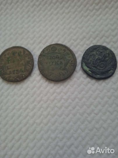 Полушка 1736г., 1769, перечекан с копейки Петра 2