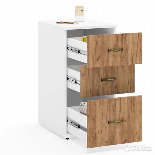 Тумба Мебельный двор Лидер-8 мд 3.16 белый шагрень/крафт золото, 40х50х75 см