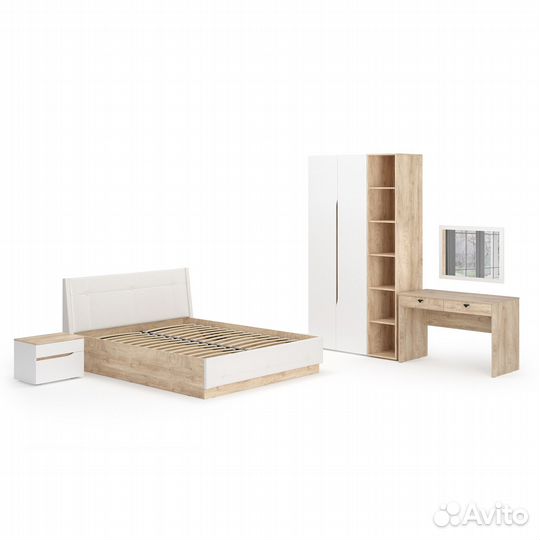 Гарнитур спальный Муссон № 6 цвет белый/дуб эндгрейн элегантный/искусственная кожа белая, спальное м