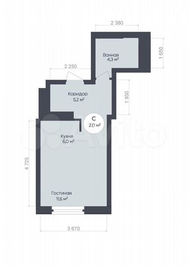 Квартира-студия, 27,1 м², 21/25 эт.