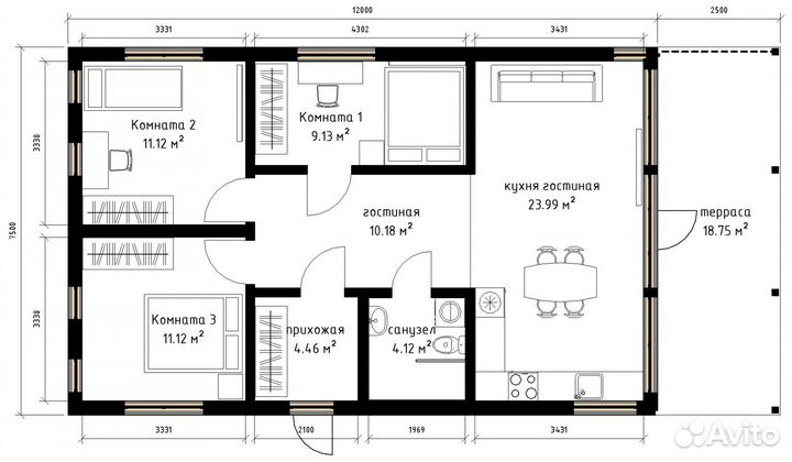 Каркасный дом 90 м² под ключ