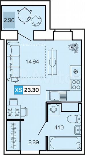 Квартира-студия, 23,3 м², 8/9 эт.