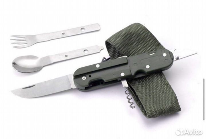 Вилка-ложка-нож набор оливковый цвет